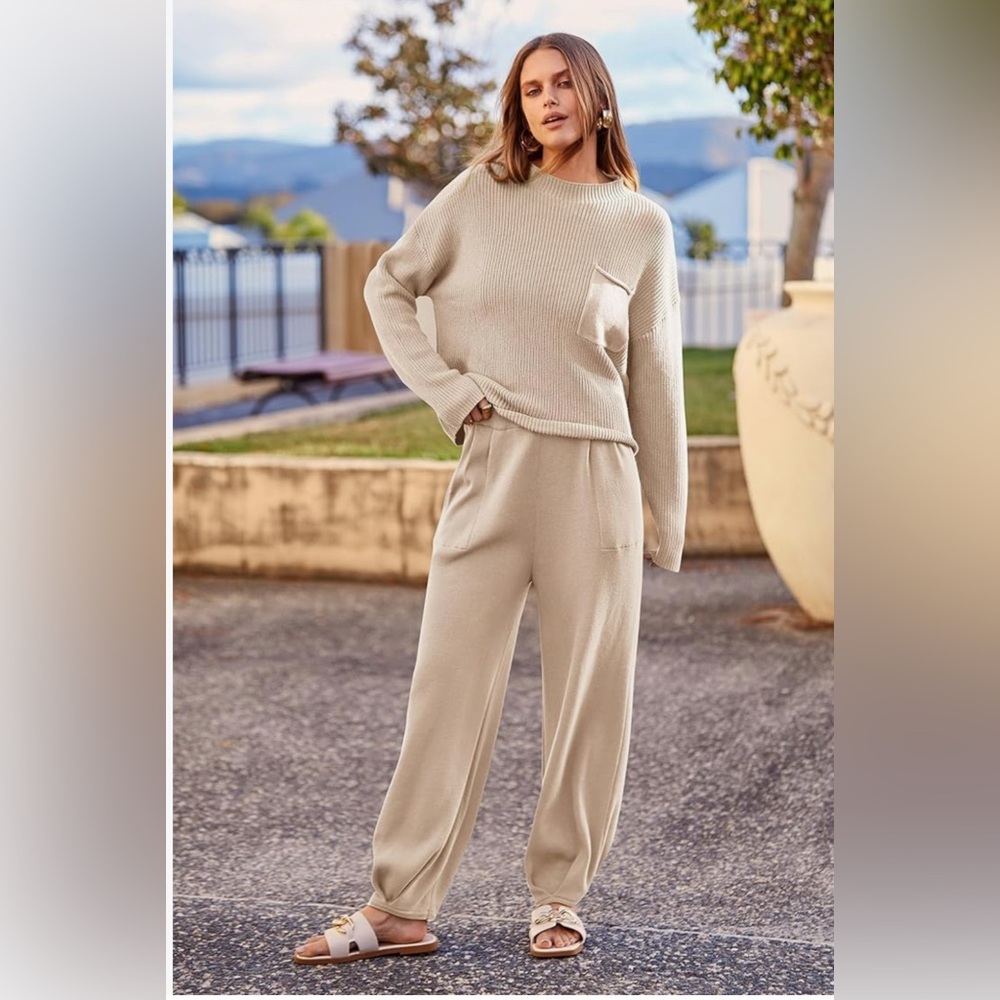 Two Piece Sweater Set in Blush Beige - Size M